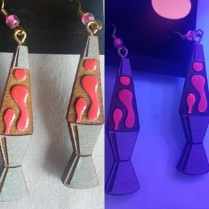 Handmade UV Blacklight Reactive Lava Lamp Wooden Earrings